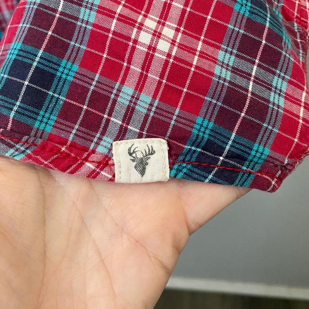 Roebuck & Co Womens Red Blue Plaid Western Snap Short Sleeve‎ Cotton Shirt S/C - Picture 3 of 7